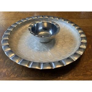 SIMPLY DESIGNZ Ivory‎ Enamel Serving Platter Dish Chip And Dip Collection Fluted